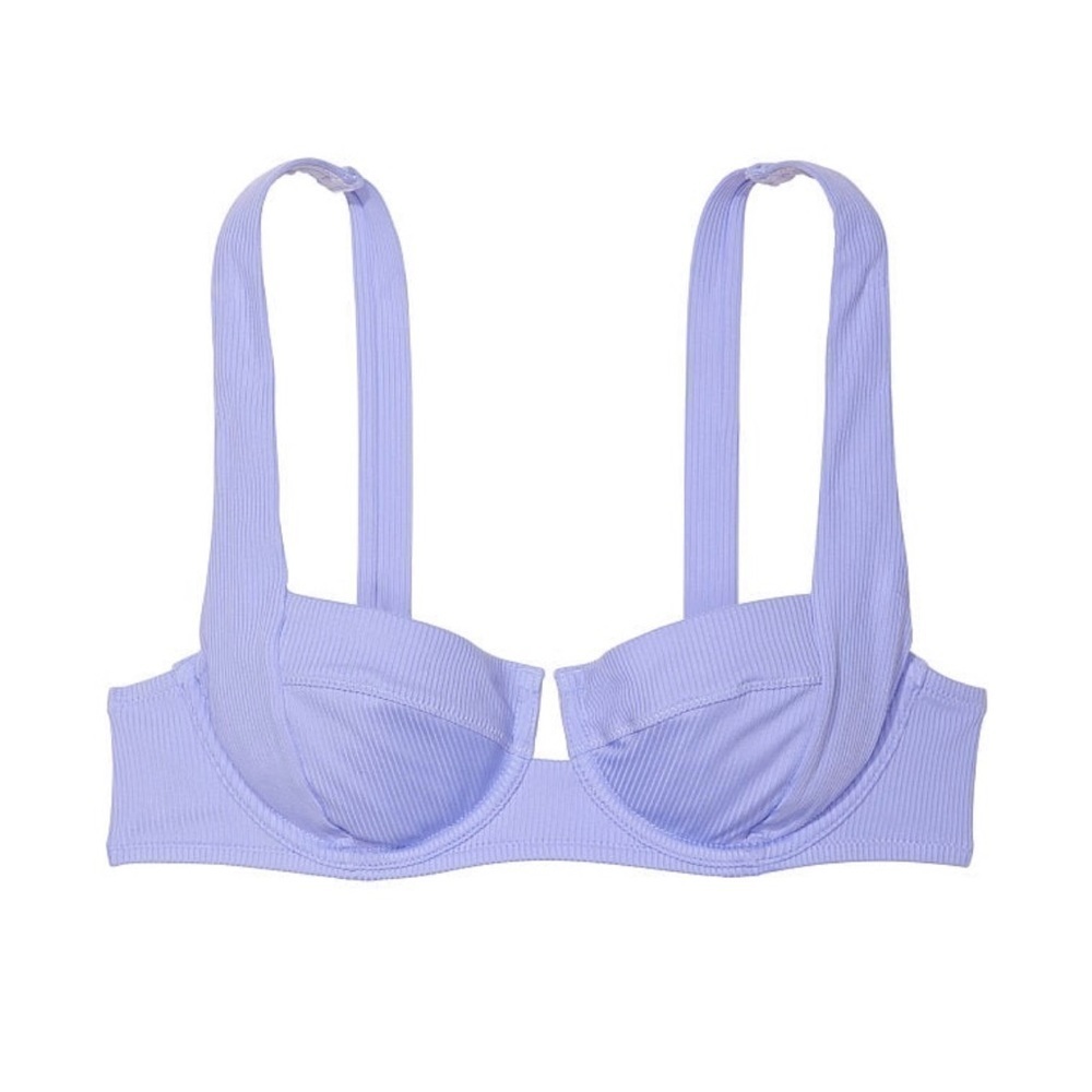 VS Swim Full-Coverage Bikini Top 38D Lavender color ribbed material